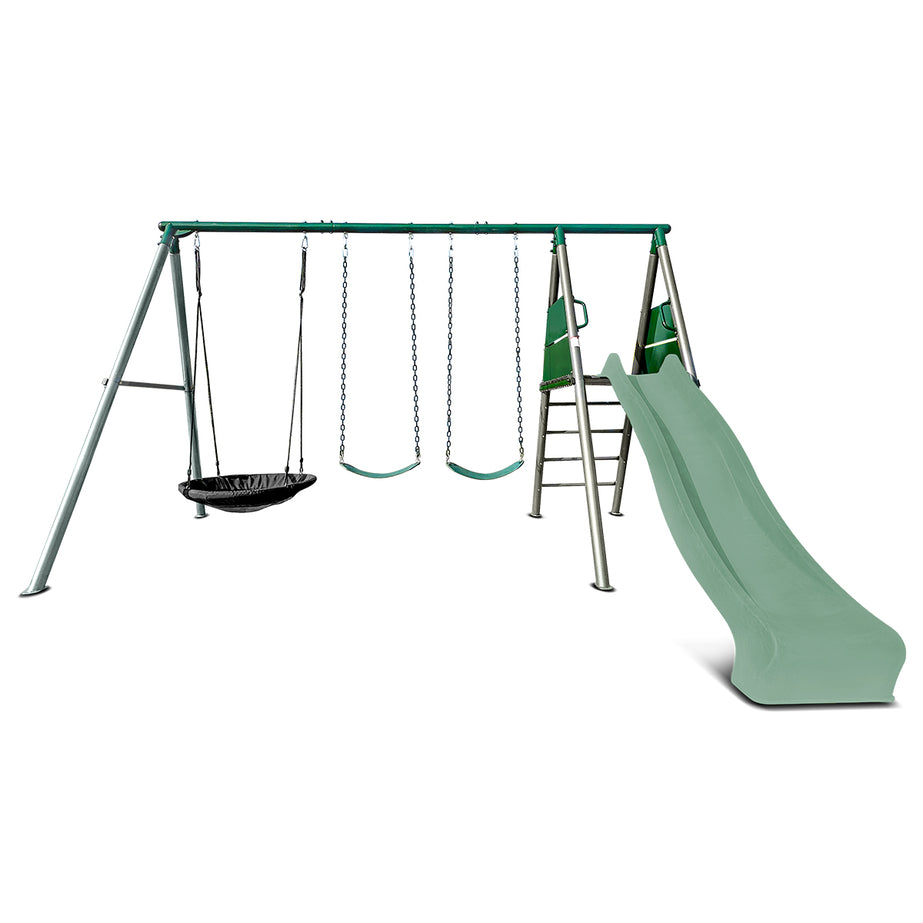Europa Commercial Grade Steel Swing Set with Climb & 2.2m Slide (Pastel Green)