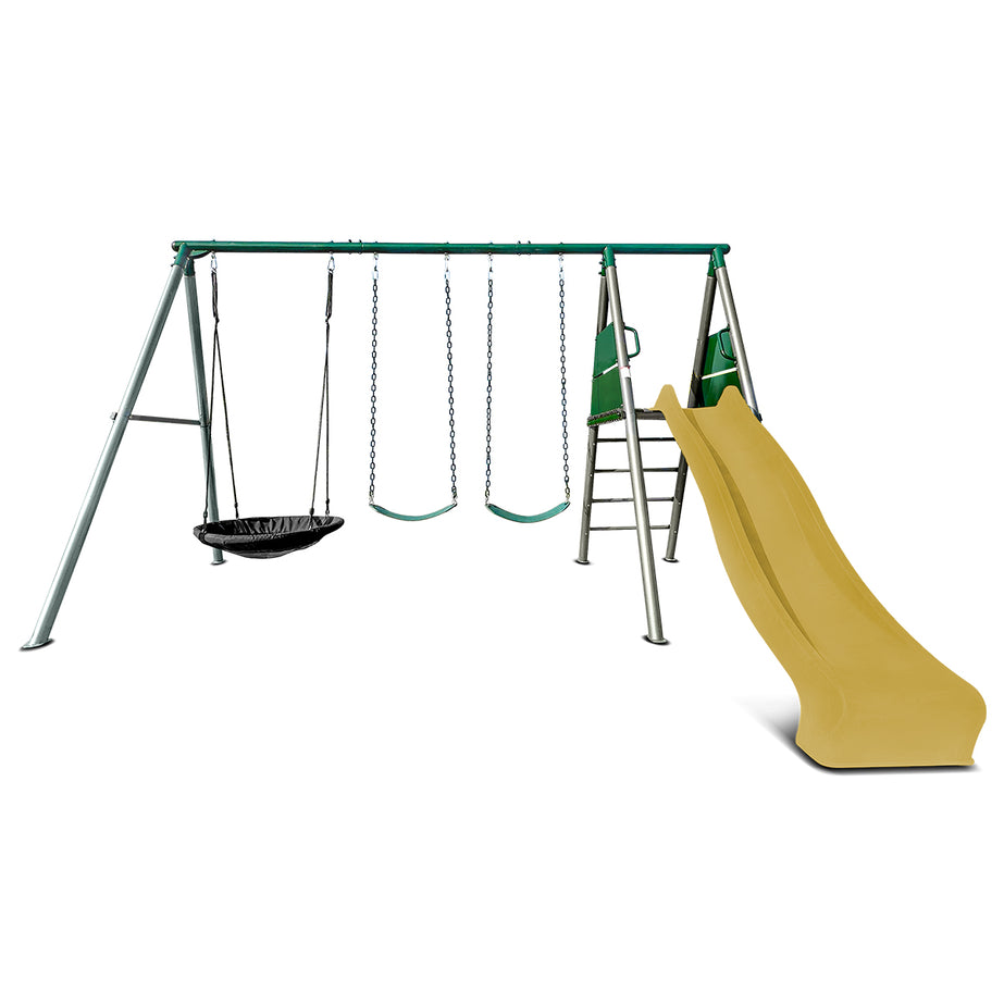 Europa Commercial Grade Steel Swing Set with Climb & 2.2m Slide (Yellow)