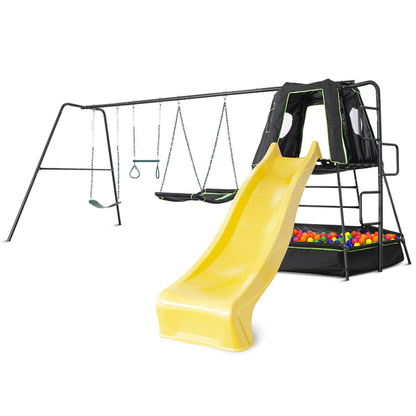 Pallas Play Tower with Metal Swing Set (Yellow Slide)