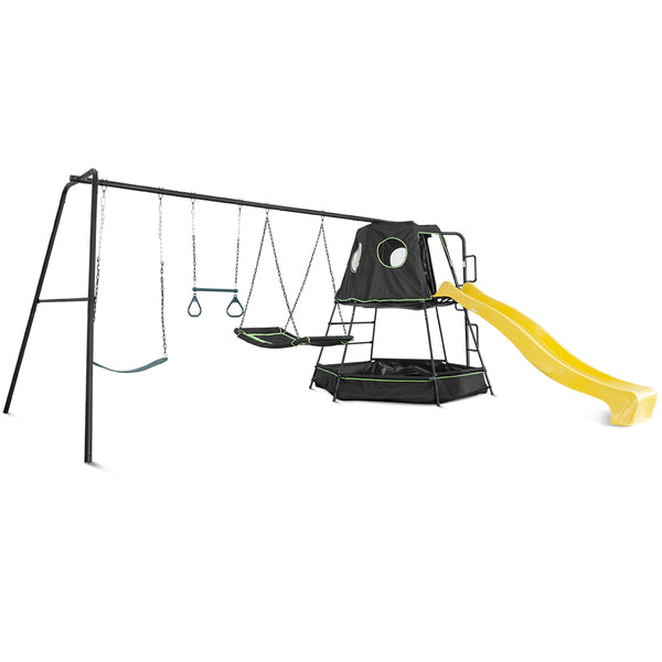 Pallas Play Tower with Metal Swing Set (Yellow Slide)