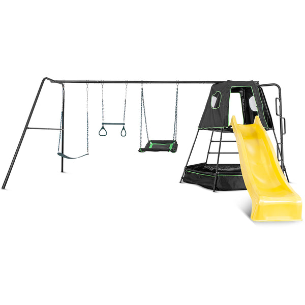 Pallas Play Tower with Metal Swing Set (Yellow Slide)