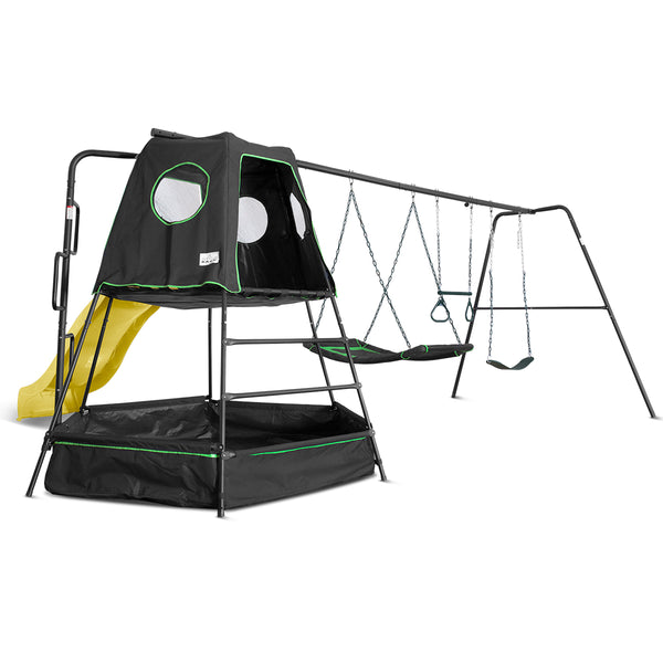 Pallas Play Tower with Metal Swing Set (Yellow Slide)