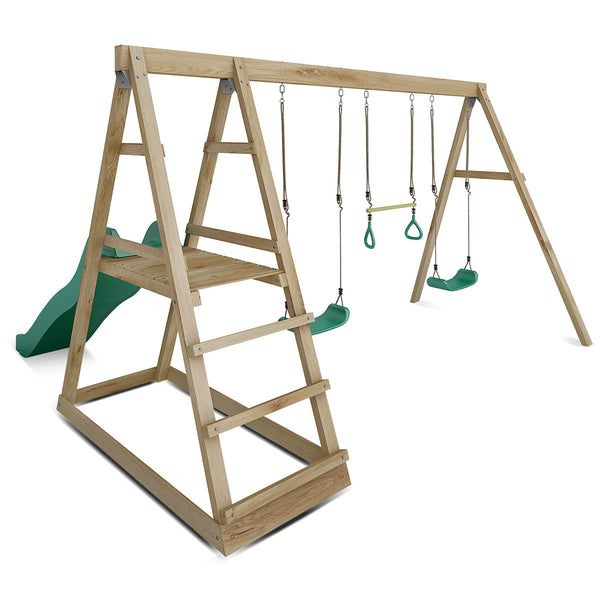 Winston 4-Station Timber Swing Set with Green Slide